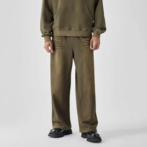 Pantalon de survêtement personnalisé vintage épais pour hommes coton lavé de haute qualité design de barbe de chat taille moyenne décontracté droit plus épais - Product Image 2