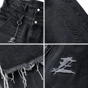 Men Vintage Washed <b>Layered</b> Denim Jorts Baggy Raw Hem Streetwear Jean Shorts Custom OEM ODM Wholesale - Product Image 6