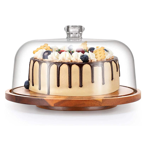 Giftware Wooden <b>Cake</b> <b>Stand</b> with <b>Glass</b> Dome Wooden Fruit <b>Stand</b> Factory Custom Best Wooden Round <b>Cakes</b> <b>Stands</b> with Top Cover - Product Image 1