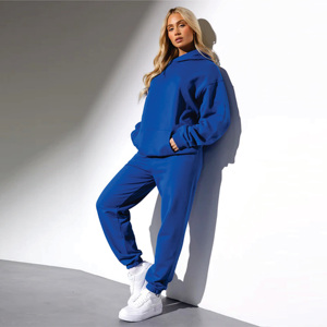 Custom Brand Logo 65% Cotton 35% Polyester Oversized Relaxed Fit Royal <b>Blue</b> Recharge Hood Womens Tracksuit - Product Image 2