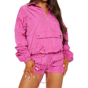 Conjunto de chándal ligero cortavientos para mujer con cremallera y capucha recortada de nailon y conjunto de Jogger para mujer - Product Image 2