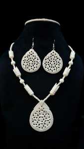 Handmade Shell Bone Coral <b>Beads</b> Jewelry <b>Set</b>-Carved Bone <b>Bead</b> Necklace and Earrings - Product Image 5
