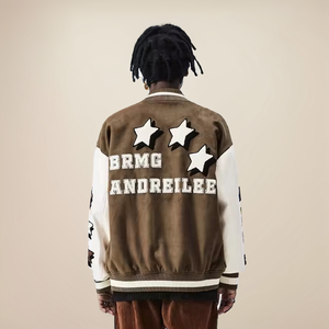 Veste de baseball universitaire pour homme personnalisable |   Veste de moto épaisse et écologique à col montant avec patch brodé - Product Image 2