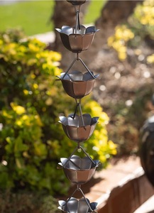 Elegante Cadena de lluvia de taza de flor de plata para un hermoso flujo de agua Metal duradero para jardín al aire libre y decoración del hogar - Product Image 3