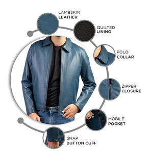 แจ็คเก็ตหนังแท้คอปกโปโลสไตล์วินเทจสำหรับผู้ชาย หนังวัวแท้คุณภาพพรีเมียม ดีไซน์ย้อนยุคสีซีด - Product Image 6