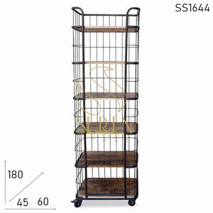 Indian Designer Metal Solid Wood <b>Industrial</b> <b>Bookcase</b> - Product Image 3