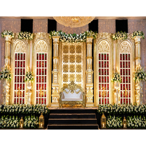 Traditional Tamil Wedding Kalyanam Stage Decor Ornate White & <b>Gold</b> <b>Backdrop</b> Panels Buy Classic Palace-Style Wedding Stage Setup - Product Image 1