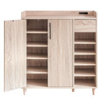 Meuble à chaussures moderne à 2 portes en panneaux de particules/MDF stratifiés avec prise électrique intégrée pour école, salon, maison, bureau