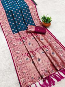 Saree en soie Banarasi souple avec touche-à-tout Meenakari Design Tissage Zari pour fêtes et mariages Style formel - Product Image 2