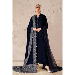Chal de terciopelo ligero bordado azul para mujer musulmana, 2.75 yardas VS-58 - Product Image 2