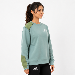 Conjunto Deportivo Informal para Mujer, Color Azul Claro, Antiarrugas, Estampado, de Algodón/Bambú, Sudadera Holgada y Pantalones Deportivos - Product Image 1