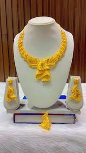 24K Gold Plated Vintage Comoros Mayotte Style Fashion Jewelry <b>Set</b> Includes Necklace Bangles Stylish Copper Diamond Gift for USA - Product Image 5