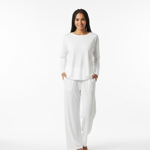 Ensemble de survêtement en molleton brodé pour femme, deux pièces, 100 % coton, pull à manches longues et pantalon décontracté, séchage rapide, respirant - Product Image 1