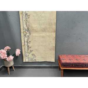พรมขนาด 3.1x5.4 ฟุต, พรมวินเทจตุรกี, พรมขนสัตว์สีเบจลายอิคัต - Product Image 1
