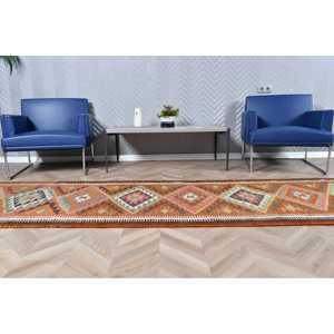 Turkish Vintage <b>Rug</b>, 2.9x11.3 ft <b>Runner</b> <b>Rug</b>, Orange Gray Abstract <b>Rug</b> - Product Image 4