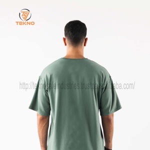 Venta al por mayor de lujo de los hombres pesados 100% algodón de gran tamaño camiseta personalizada cuello falso de alta calidad de bambú de punto de tela de longitud larga - Product Image 3