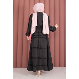 Ensemble jupe en mousseline noire XS avec détail volanté, motif uni, 2 pièces, short et haut de sport d'été - Product Image 6