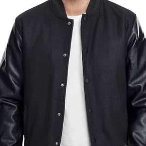 Chaqueta Universitaria Negra con Capucha para Hombre, Estilo Béisbol Unisex, Diseño Completamente Negro, Cierre de Cremallera, Ribete de Punto, Opción de Manga Impermeable - Product Image 6