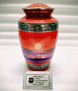 Hermosa Urna Funeraria de Metal (Latón/Aluminio) con Cruz Azul Grabada y Esmaltada para Cenizas Humanas de Adultos - Product Image 4