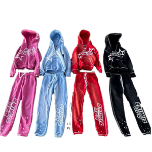 Conjunto de chándal acampanado Vintage con estampado de pantalla personalizado Puff Sunfade, chándal con lavado ácido, Sudadera con capucha, pantalones de chándal transpirables de talla grande - Product Image 6