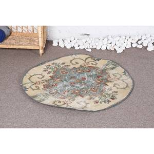 Alfombra Vintage clásica de lana ecológica con flores, 2,7x2,7 pies, azul, Beige, diseño ovalado de retazos, hecha a mano, pila de felpa, comedor de látex - Product Image 1