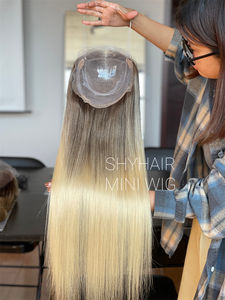 Peluca Mini de Encaje Completo SHY 2024, Cabello Remy 8*8, Color Rubio Ceniza con Reflejos, Ondulado, para Mujer - Product Image 3