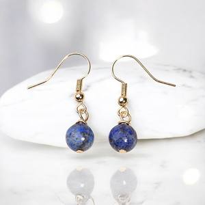 Pendientes colgantes de piedras preciosas de lapislázuli curativo redondo-Pendientes hechos a mano de plata 925 - Product Image 1