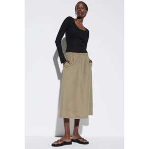 Falda Informal Natural con Cintura Elástica 100% Algodón, Largo Midi - Product Image 3