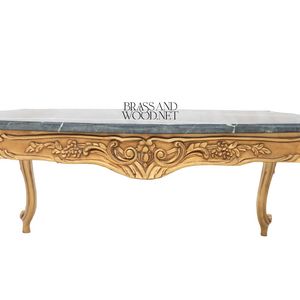 Mesa de Centro Rectangular de Lujo con Tapa de Mármol Negro Premium y Marco de Madera con Hojas de Oro Talladas a Mano para Interiores Clásicos - Product Image 3