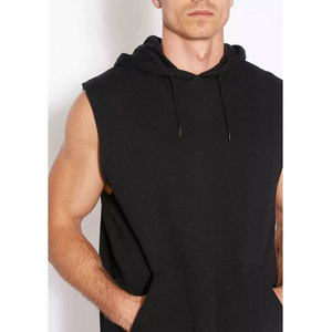 Wholesale <b>Men's</b> 100% Cotton Gym Workout <b>Sleeveless</b> Hooded Tank Top Fitness OEM Custom Logo Winter - Product Image 1