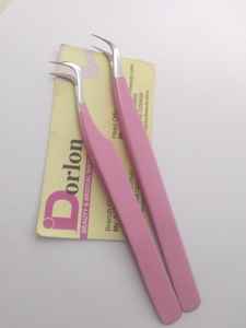 Pinzas de pestañas de Punta curva de acero inoxidable con logotipo personalizado y revestimiento de color rosa para extensión de pestañas y uso de pestañas postizas - Product Image 2