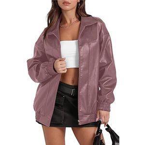 Veste en cuir PU décontractée pour femme avec fermeture à glissière à col à revers à manches longues et poches latérales pour les saisons de printemps et d'automne - Product Image 4