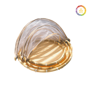 <b>Cheap</b> Bamboo Winnowing <b>Basket</b> with Protective Mesh Lid - Handcrafted Round Bamboo Tray for Rice and Seeds - Product Image 1