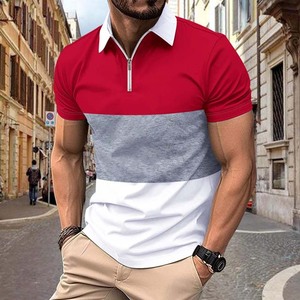 Mode nouveau été hommes décontracté respirant grande taille Jersey pour chemise sérigraphie couleur correspondant fermeture éclair revers haut - Product Image 4