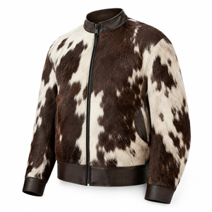 Veste en cuir asymétrique pour homme en peau de vache naturelle, vêtement d'extérieur d'hiver, vêtements sur mesure OEM en gros - Product Image 3