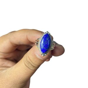 แหวนสตรีทำมือ925เงินแท้พร้อมหิน Lapis Lazuli ตัดหิน lapismain สำหรับงานแต่งงาน - Product Image 3
