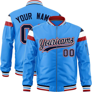 Veste universitaire personnalisée, fermeture éclair en satin, couleurs contrastées, rayures, bombardier surdimensionné Hip Hop Streetwear veste OEM pour hommes - Product Image 1