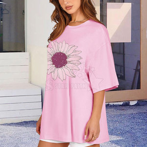Camiseta informal de gran tamaño para mujer, mezcla de algodón con estampado de logotipo personalizado, corte holgado, transpirable, lona ligera, moda cómoda - Product Image 4