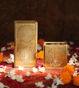 <b>Square</b> Shape Leaf Design <b>Candle</b> Jar Holder Set High Quality <b>Candle</b> Stylish Other <b>Candle</b> Holders Lanterns and for Home Decor - Product Image 1