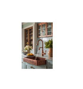 Évier de cuisine en cuivre, pièce maîtresse distinctive pour les plans de cuisine de designers, avec une finition rustique à patine vieillie. - Product Image 4