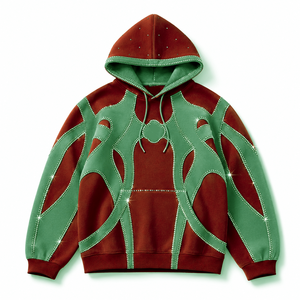 Premium Custom <b>Red</b> Grey Rhinestone Trending Hoodie Heavyweight Cotton Fleece Oversized <b>Men</b> <b>Sweatshirt</b> Wholesale Manufacturer - Product Image 2