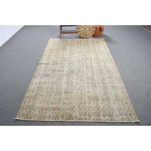 Alfombra Turca de 4.7x7.2 pies, Alfombra Vintage, Alfombra de Lana con Diseño Floral Beige y Azul - Product Image 1