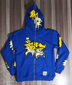 Sweat à capuche en polaire vintage à fermeture éclair surdimensionné Streetwear Edge Damage Snow Wash Design Winter Lined Hooded Digital Patchwork Hoodie - Product Image 6