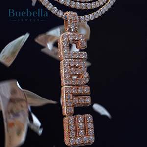High Quality 925 Silver & 14K Rose Gold Plating Full Iced Custom Double Layer Vertical <b>Letter</b> Moissanite Pendant & Charm - Product Image 3