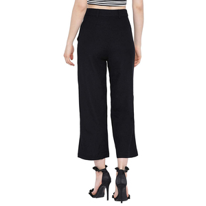 High Waist Black Wide Leg <b>Pants</b> Calf-Length Crepe Fabric Minimalist Style Button Fly Solid Color Autumn Wear - Product Image 2