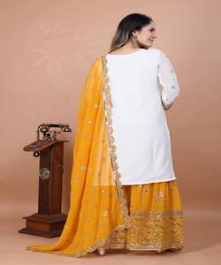Rich Look Festive <b>wear</b> Collection georgette Yellow Color Special Occasion Fancy Indian <b>Women</b> <b>Wear</b> Wholesaler Price in Surat - Product Image 3