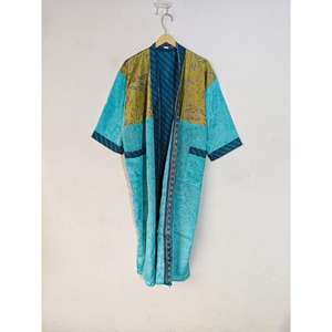 Luxury Recycled Silk Sari Kimono Robe <b>for</b> <b>Women</b> Indian Style Open Bathrobe Sleepwear Night Dress Thermal Summer Kimono <b>for</b> Her - Product Image 5