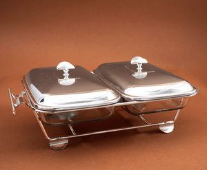 Plat à chafing en acier inoxydable à 2 compartiments avec bouton et support, dernier design, finition argentée, buffet, fête à domicile - Product Image 6