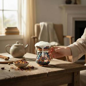 <b>Copper</b> Enamel Bohemian Design Heat Resistant Stemmed <b>Cup</b> & Jug with Handle - Product Image 1