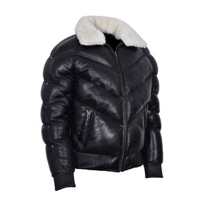 Chaqueta de Cuero para Hombre con Estilo Bomber Vintage, Chaqueta de Cuero Acolchada de Piel de Oveja Negra Genuina, Cálida, Elegante y Duradera - Product Image 2